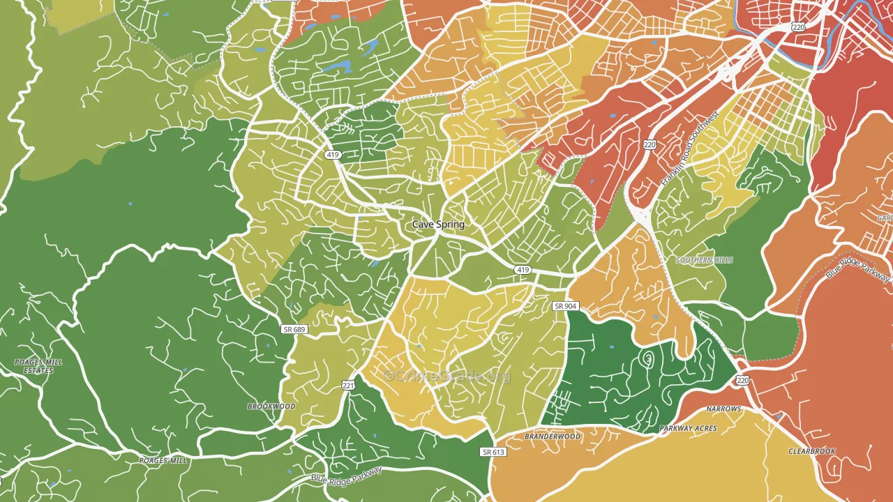 Cave Spring, VA Map of Burglary Rates