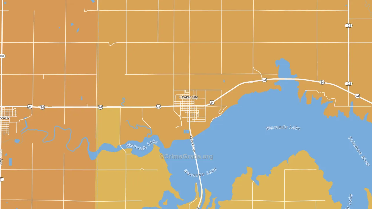 Cawker City, KS Map of Burglary Rates