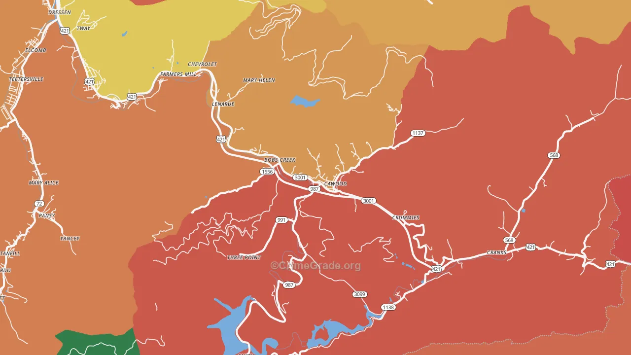 Cawood, KY Map of Burglary Rates