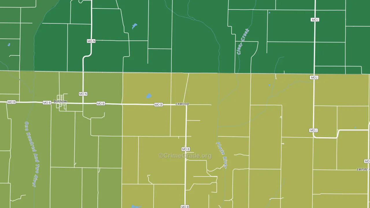 Cawood, MO Map of Burglary Rates