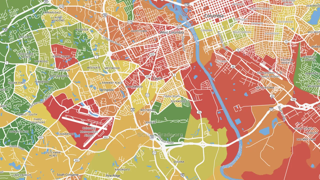 Cayce, SC Map of Burglary Rates