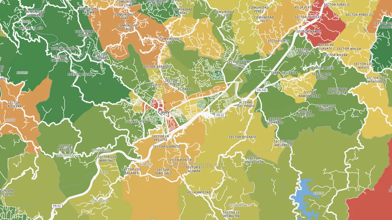 Cayey, PR Map of Burglary Rates
