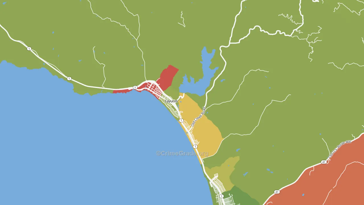 Cayucos, CA Map of Burglary Rates