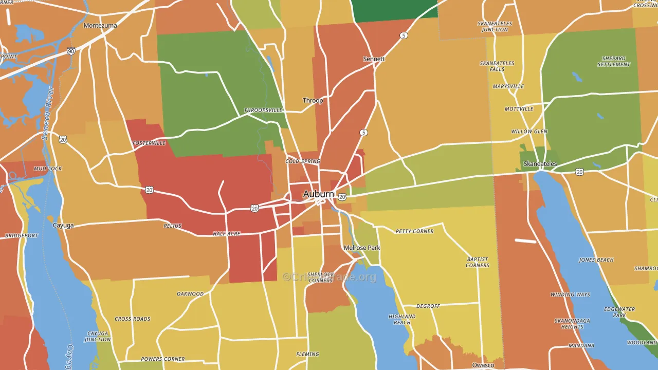 Cayuga County, NY Map of Burglary Rates