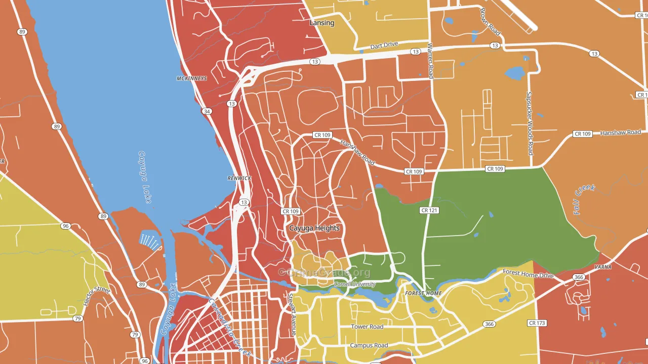 Cayuga Heights, NY Map of Burglary Rates