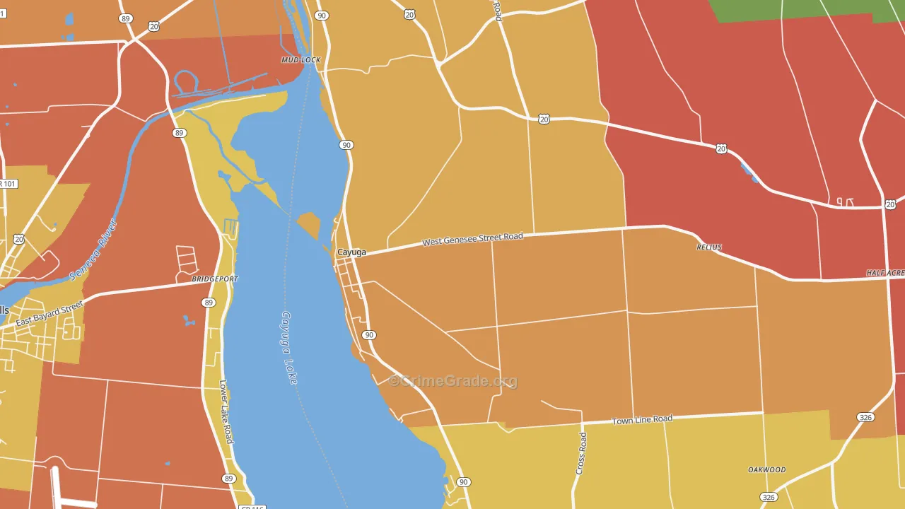Cayuga, NY Map of Burglary Rates