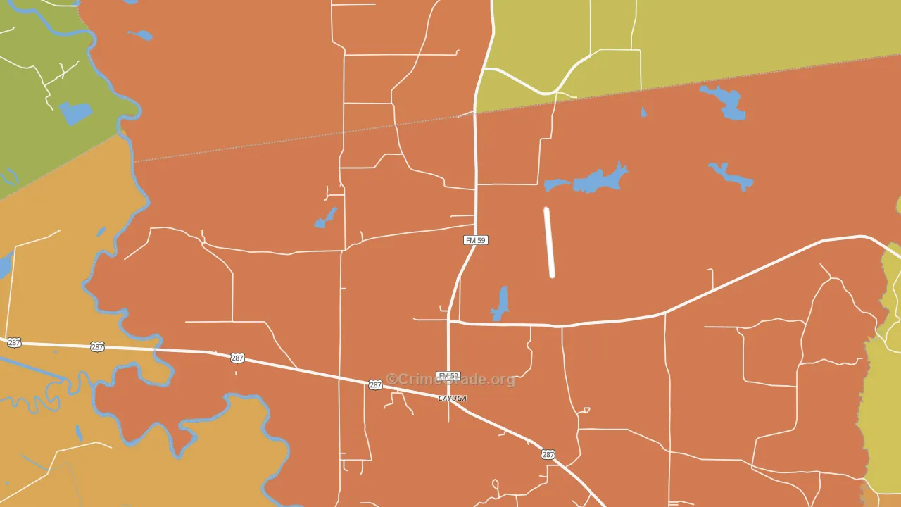 Cayuga, TX Map of Burglary Rates