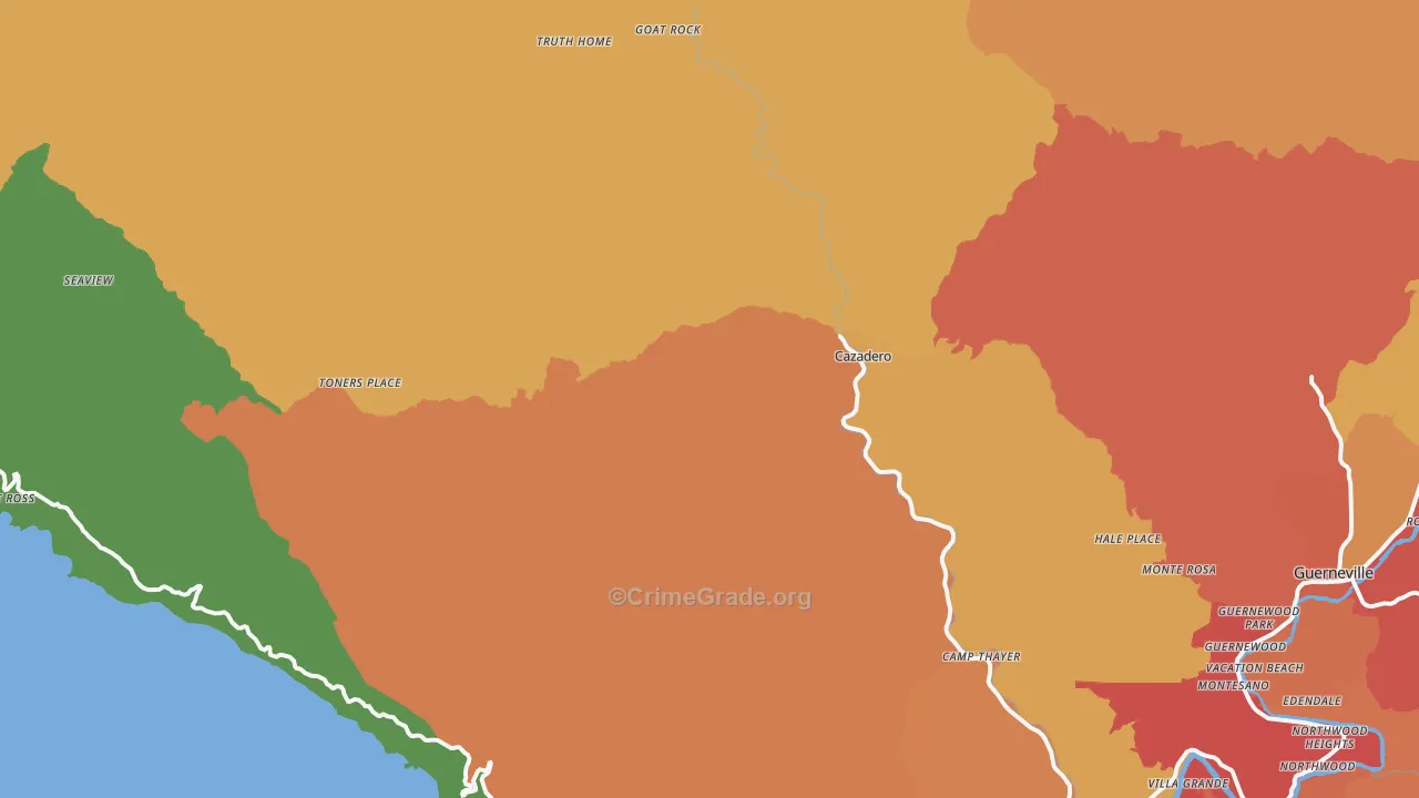 Cazadero, CA Map of Burglary Rates
