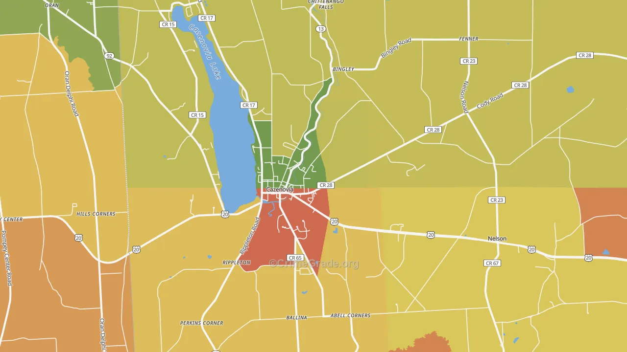 Cazenovia, NY Map of Burglary Rates