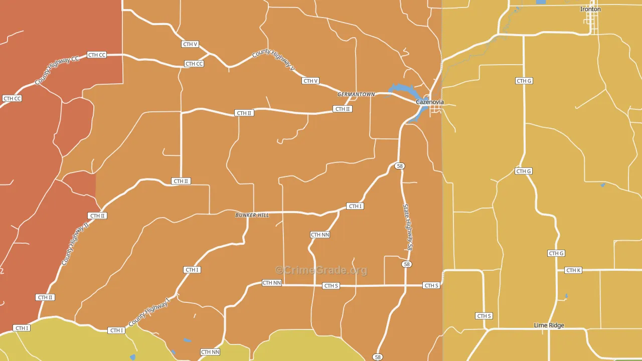 Cazenovia, WI Map of Burglary Rates