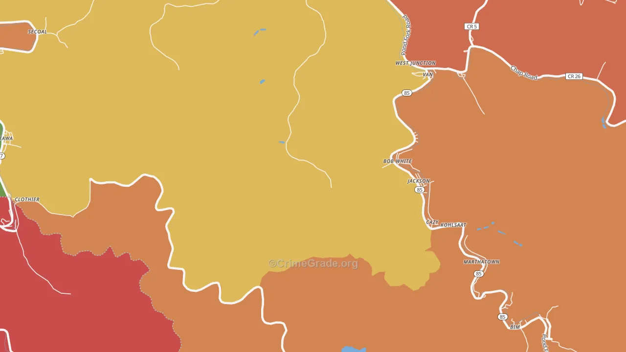 Cazy, WV Map of Burglary Rates