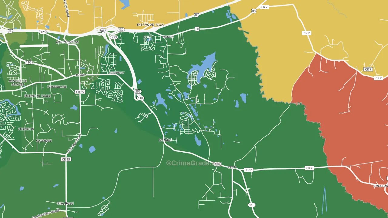 Cecil, AL Map of Burglary Rates