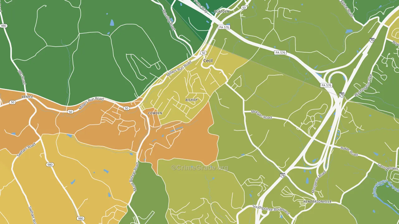 Cecil-Bishop, PA Map of Burglary Rates