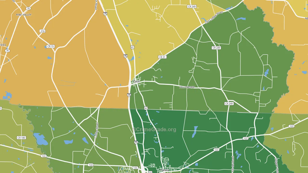 Cecil, GA Map of Burglary Rates