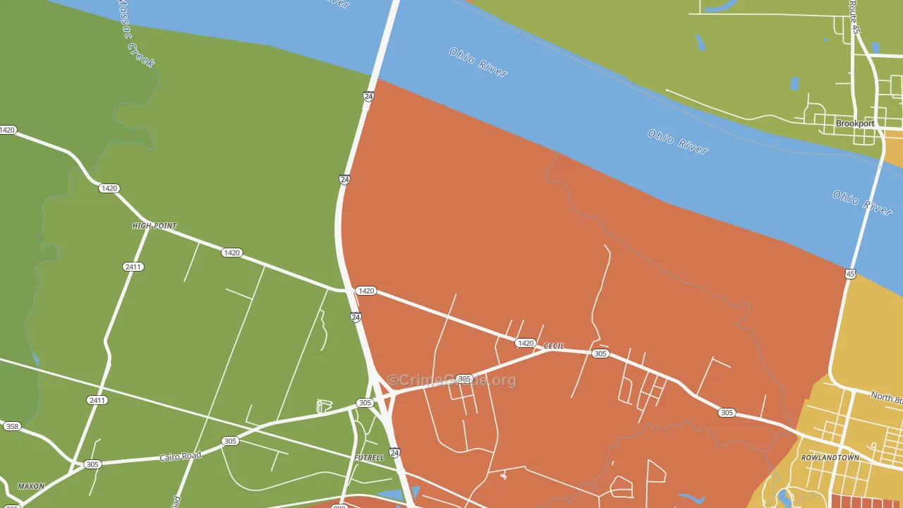 Cecil, KY Map of Burglary Rates