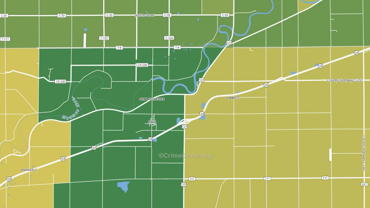 Cecil, OH Map of Burglary Rates