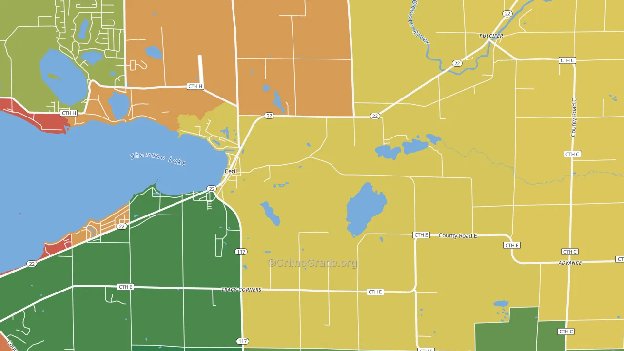 Cecil, WI Map of Burglary Rates