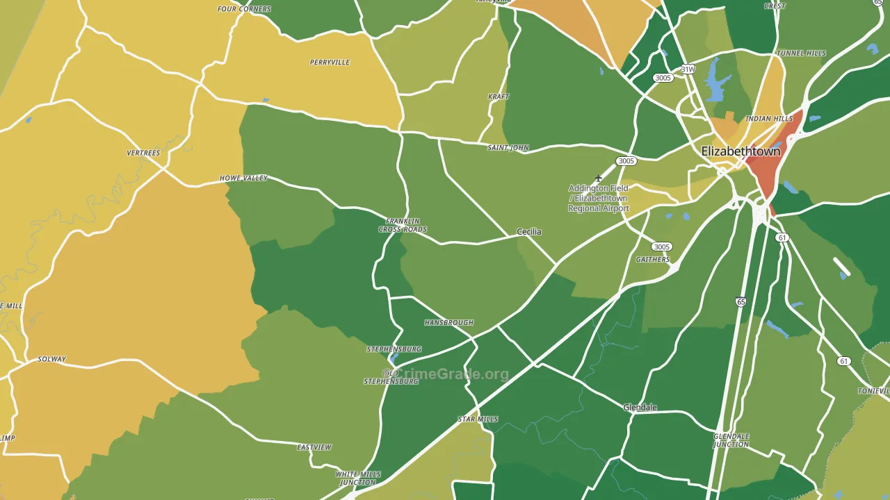 Cecilia, KY Map of Burglary Rates