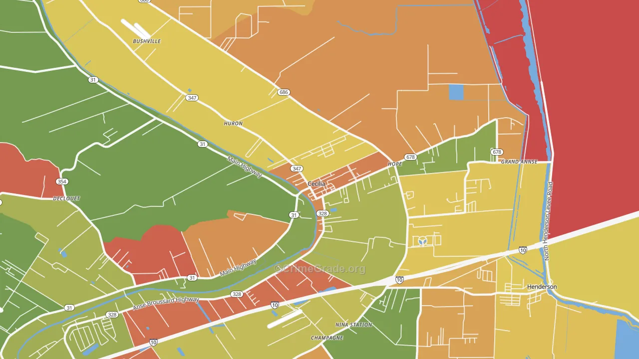 Cecilia, LA Map of Burglary Rates