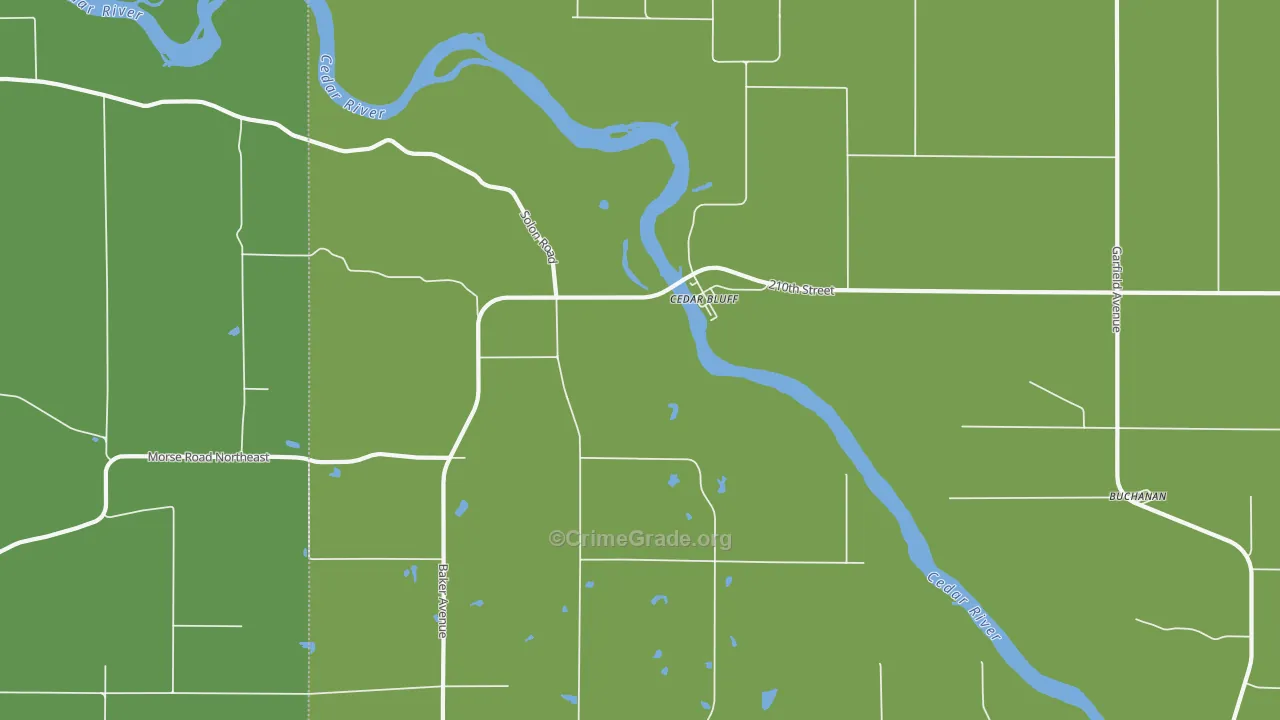 Cedar Bluff, IA Map of Burglary Rates