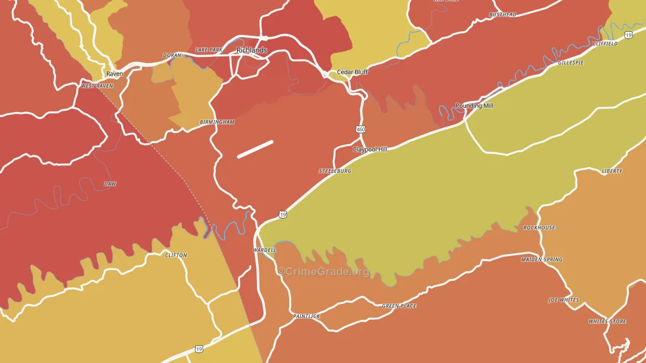 Cedar Bluff, VA Map of Burglary Rates