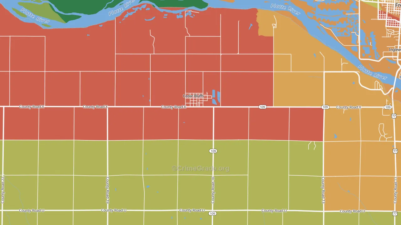 Cedar Bluffs, NE Map of Burglary Rates