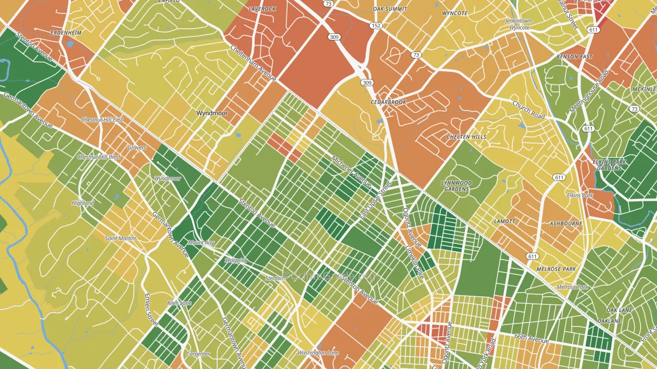 Cedar Brook, Philadelphia, PA Map of Burglary Rates