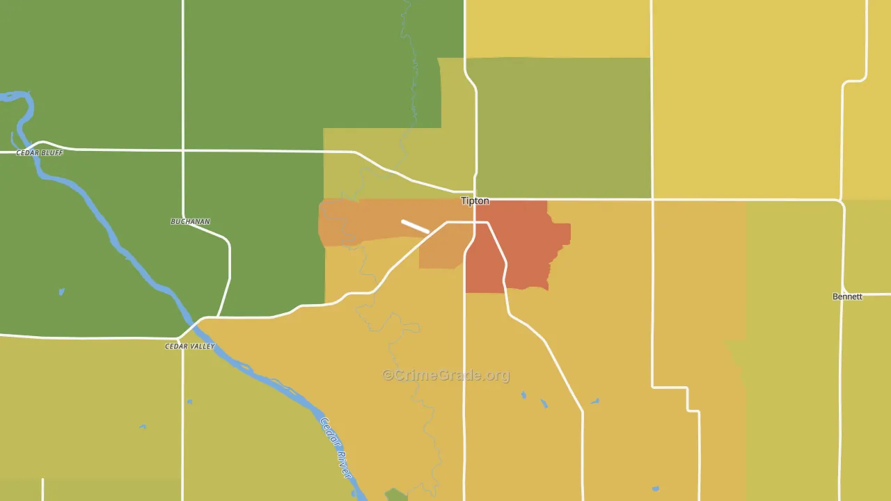 Cedar County, IA Map of Burglary Rates
