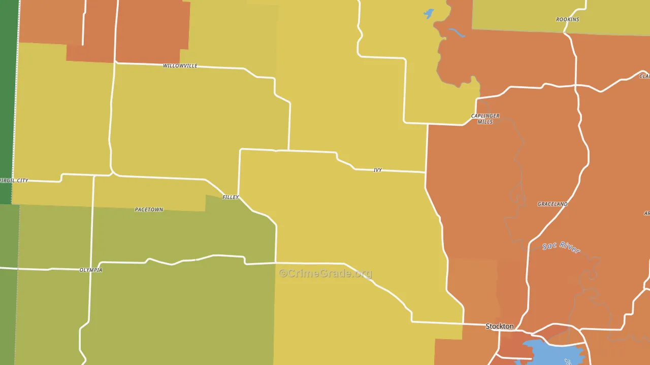 Cedar County, MO Map of Burglary Rates
