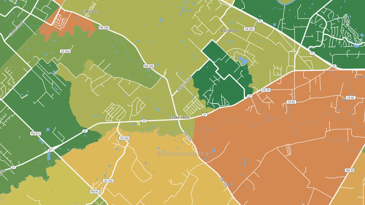 Cedar Creek, TX Map of Burglary Rates