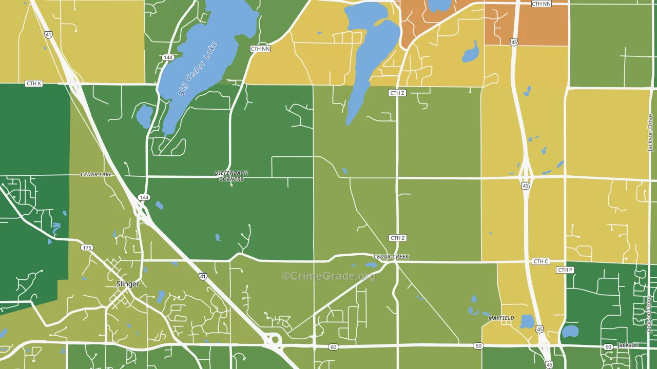 Cedar Creek, WI Map of Burglary Rates