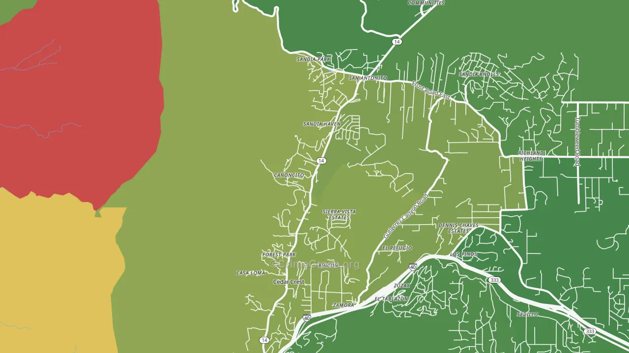 Cedar Crest, NM Map of Burglary Rates