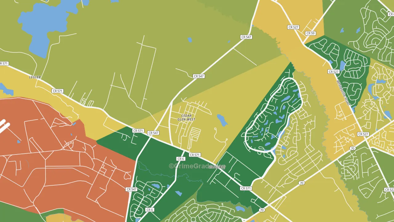 Cedar Glen West, NJ Map of Burglary Rates