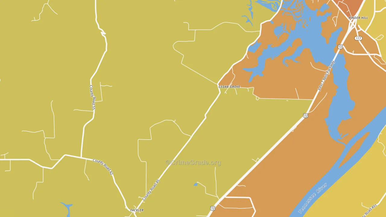 Cedar Grove, AL Map of Burglary Rates