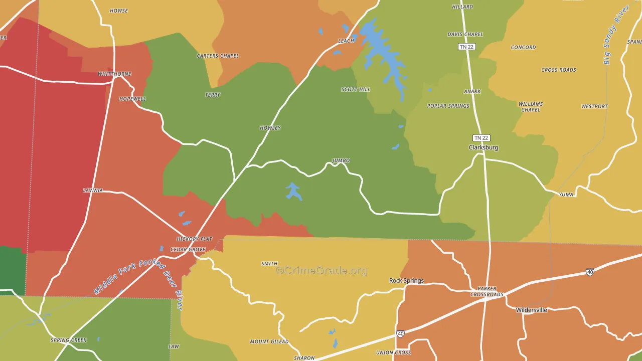 Cedar Grove, TN Map of Burglary Rates