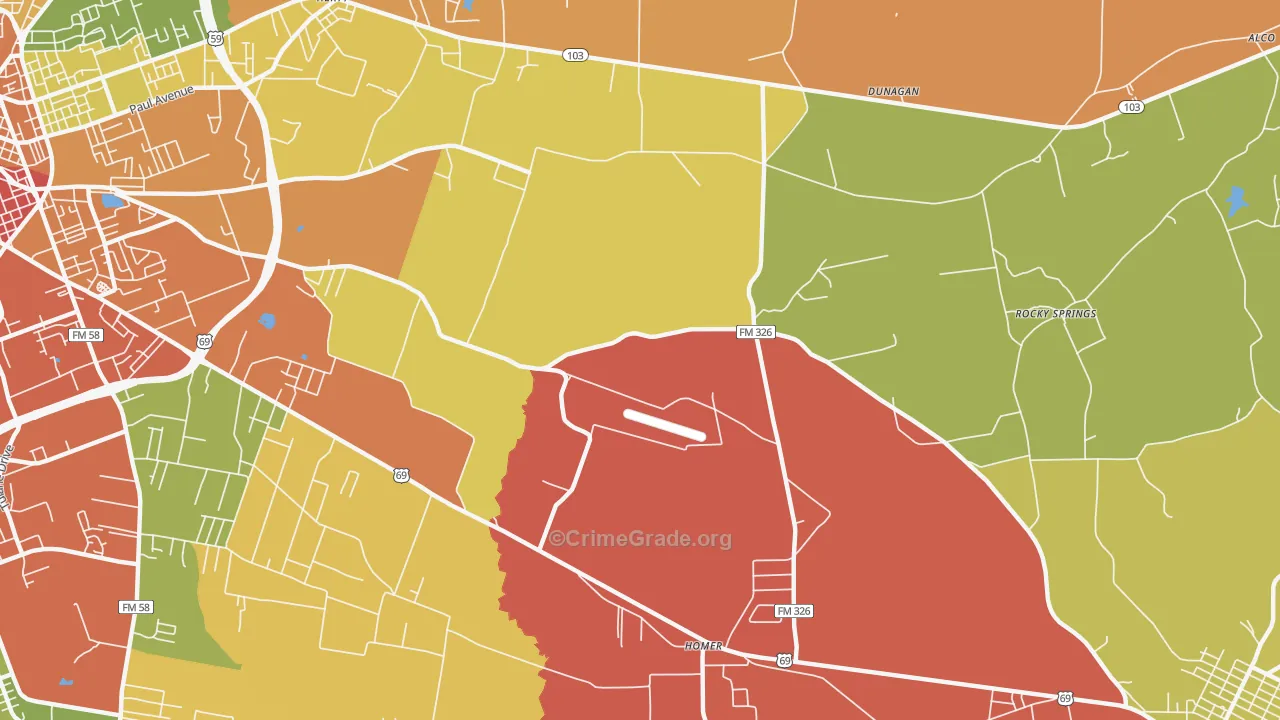 Cedar Grove, TX Map of Burglary Rates