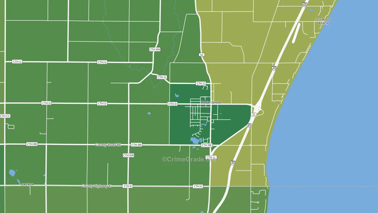 Cedar Grove, WI Map of Burglary Rates