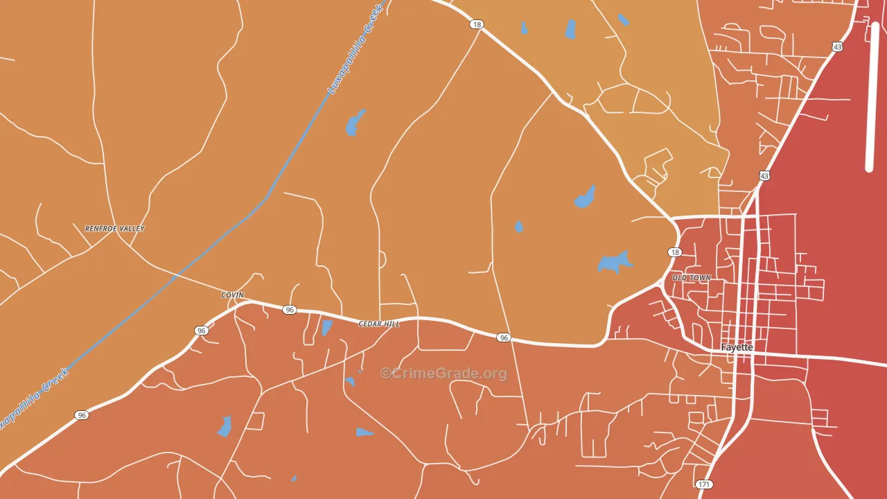 Cedar Hill, AL Map of Burglary Rates