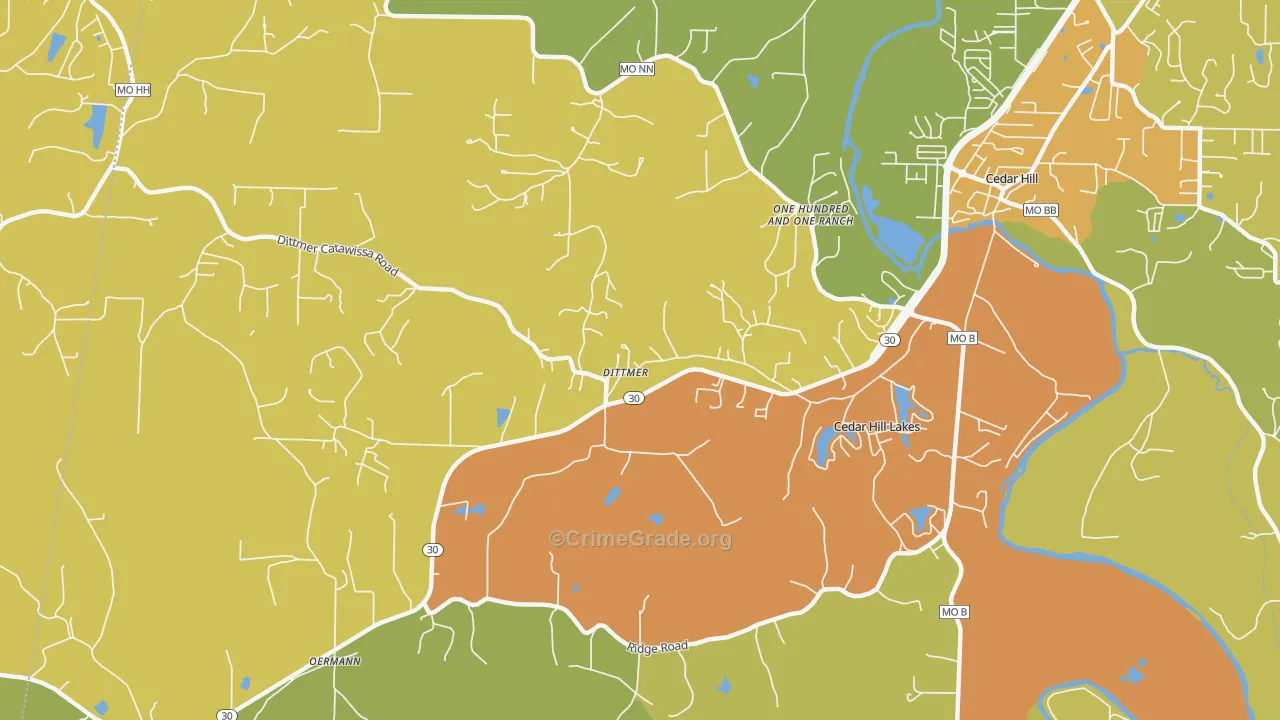 Cedar Hill Lakes, MO Map of Burglary Rates
