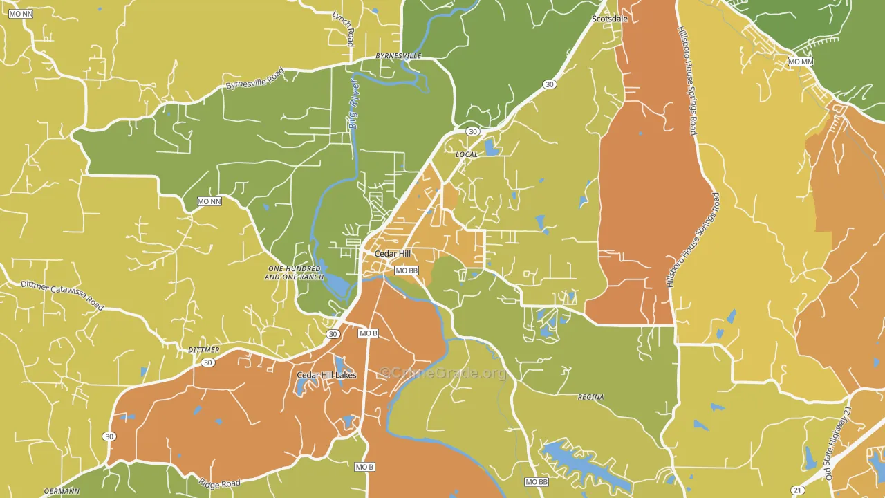 Cedar Hill, MO Map of Burglary Rates
