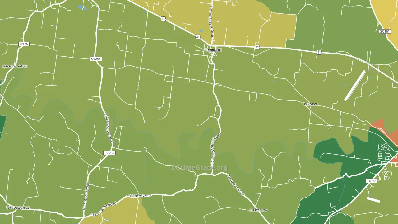 Cedar Hill, TN Map of Burglary Rates