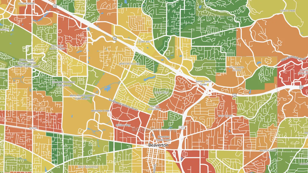 Cedar Hills-Cedar Mill North, Beaverton, OR Map of Burglary Rates