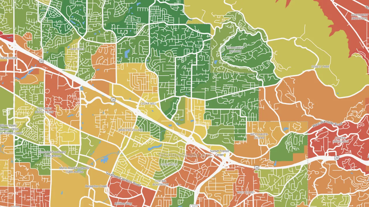 Cedar Hills-Cedar Mill, Portland, OR Map of Burglary Rates
