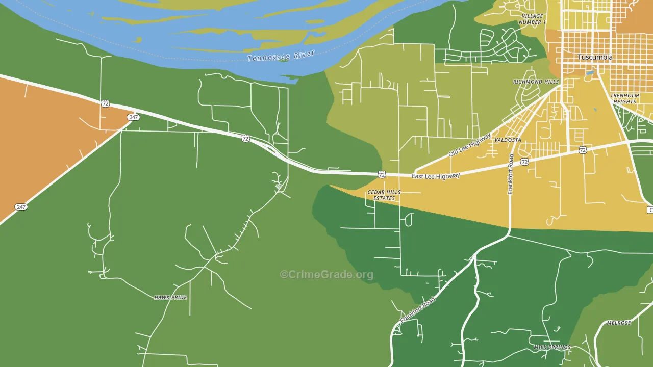 Cedar Hills Estates, AL Map of Burglary Rates