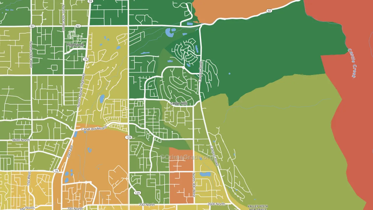 Cedar Hills, UT Map of Burglary Rates