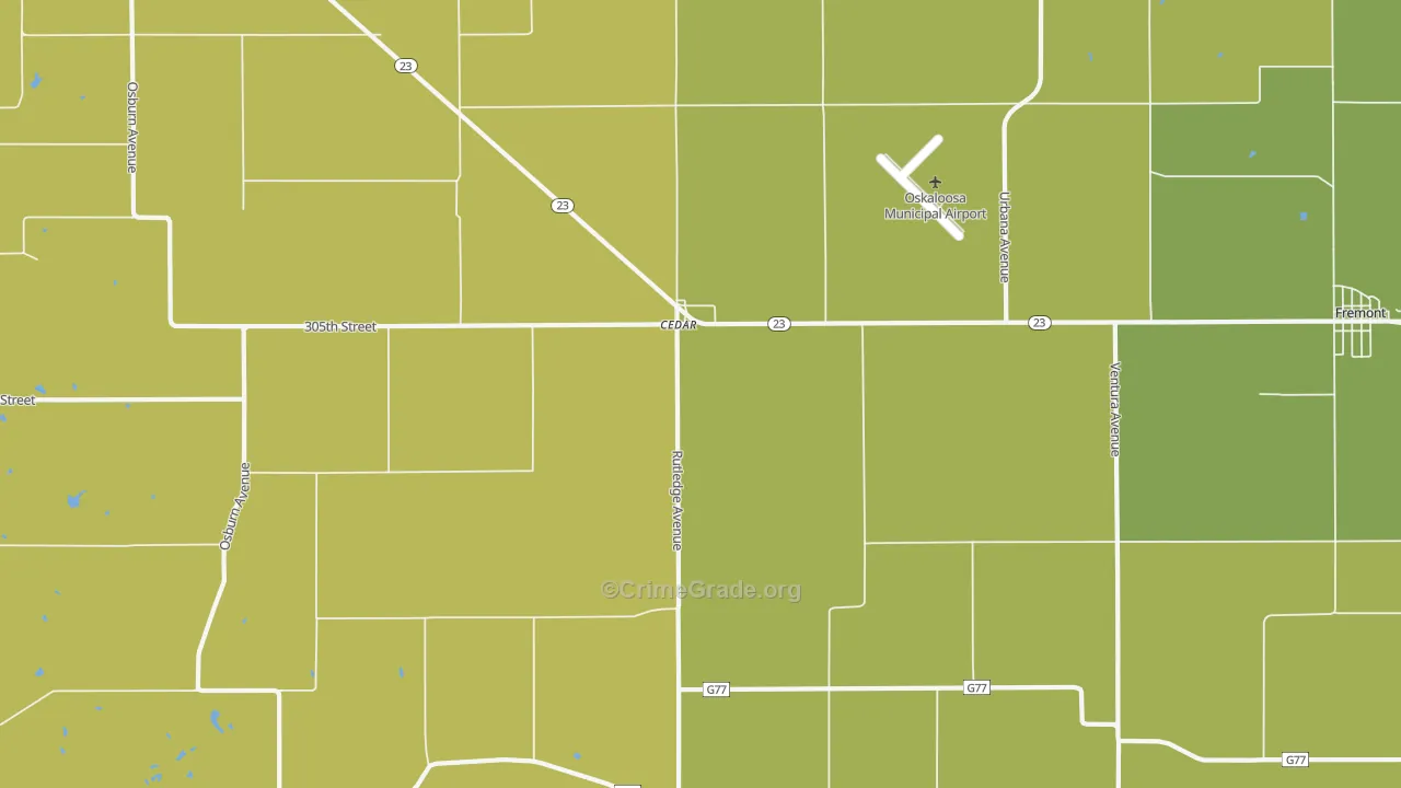 Cedar, IA Map of Burglary Rates