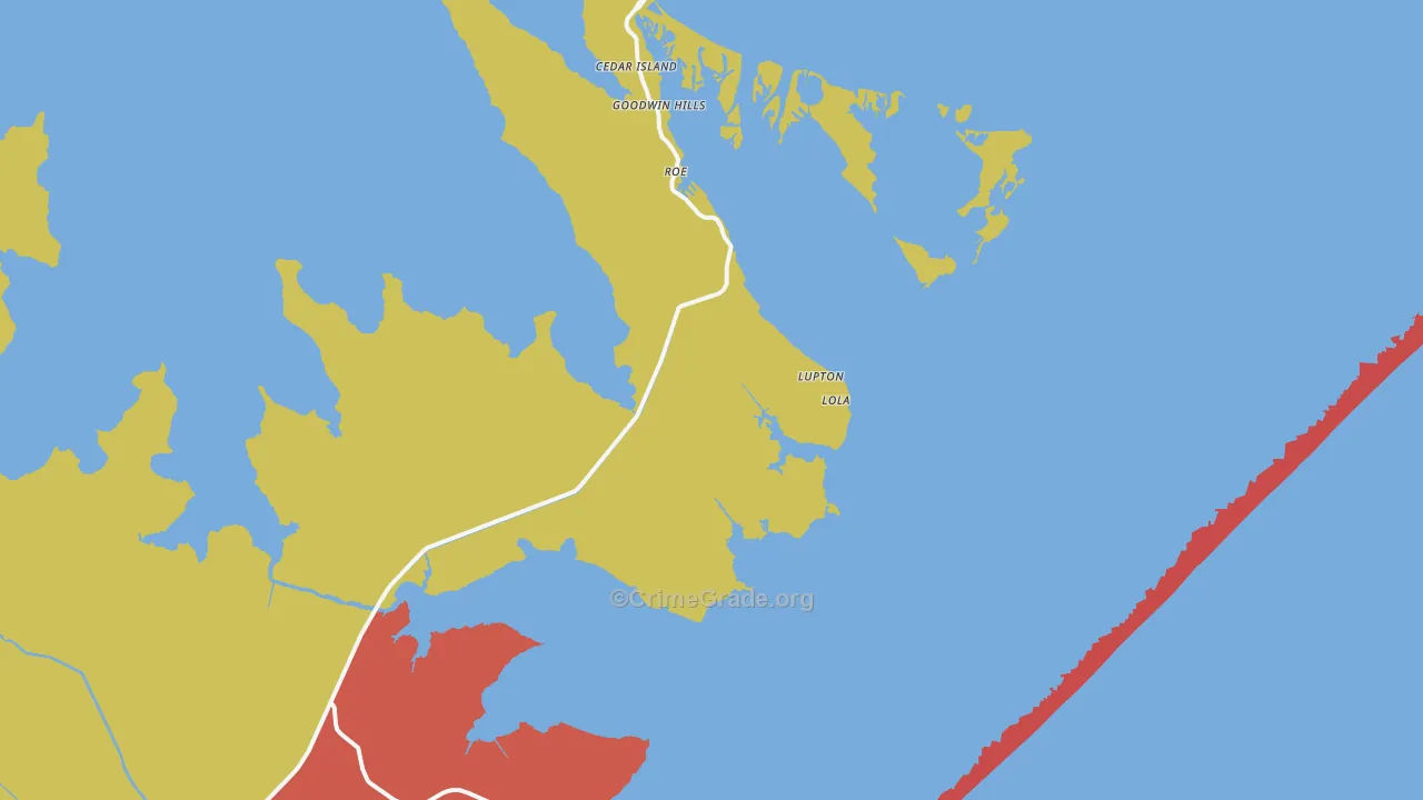 Cedar Island, NC Map of Burglary Rates