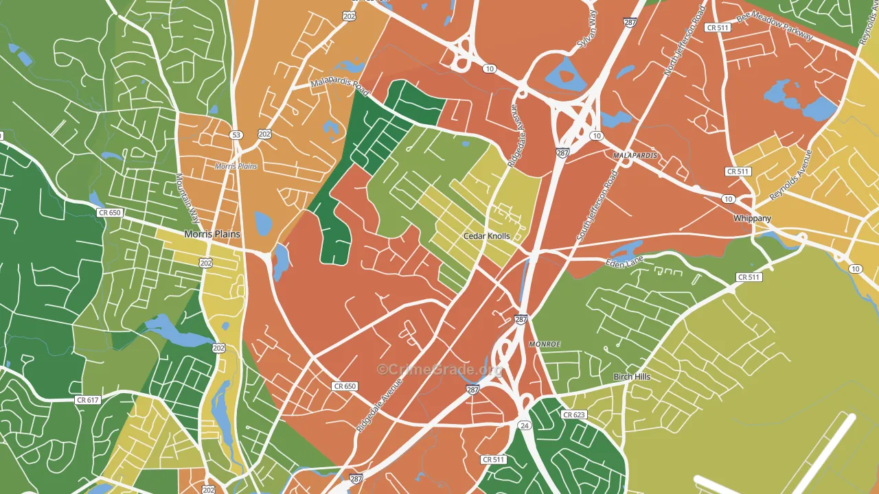 Cedar Knolls, NJ Map of Burglary Rates