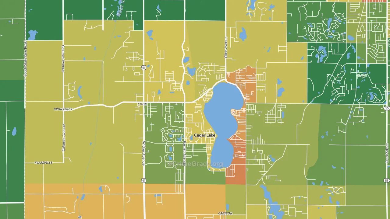 Cedar Lake, IN Map of Burglary Rates