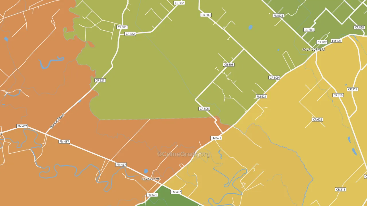 Cedar Lane, TX Map of Burglary Rates